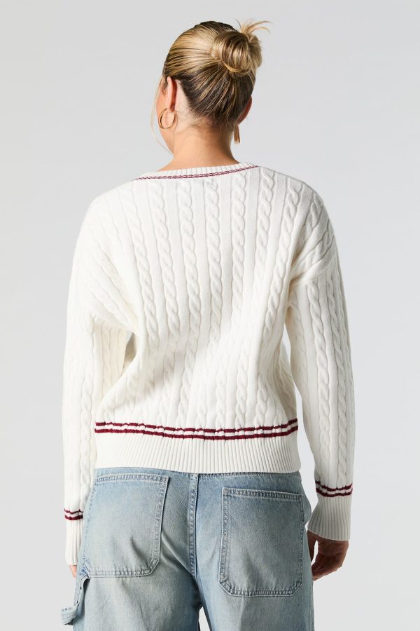 Number Embroidered Cable Knit Sweater - 图片 8