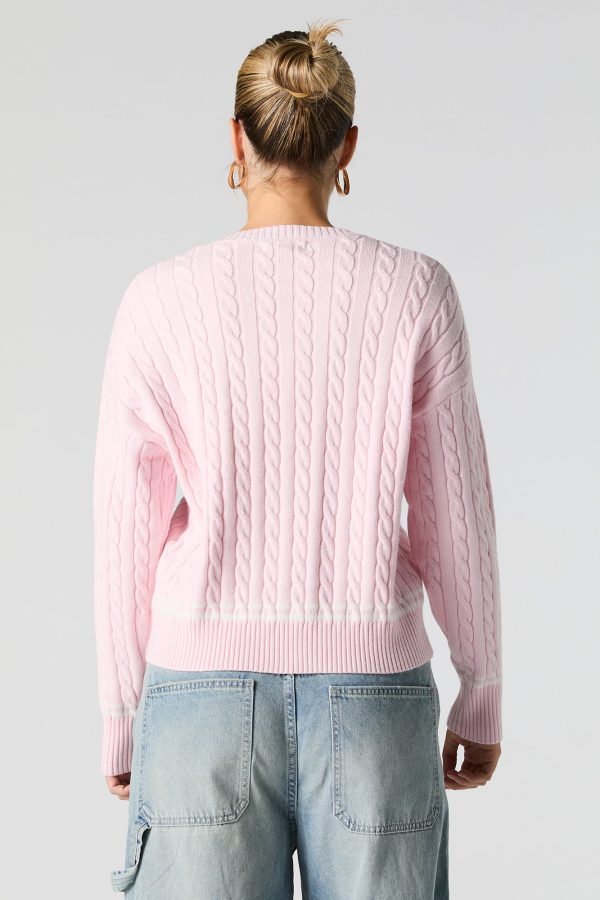 Number Embroidered Cable Knit Sweater - 图片 11