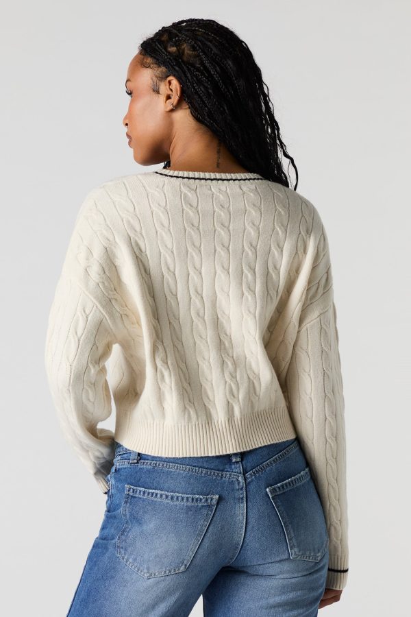 Cable Knit Embroidered Sweater - 图片 2