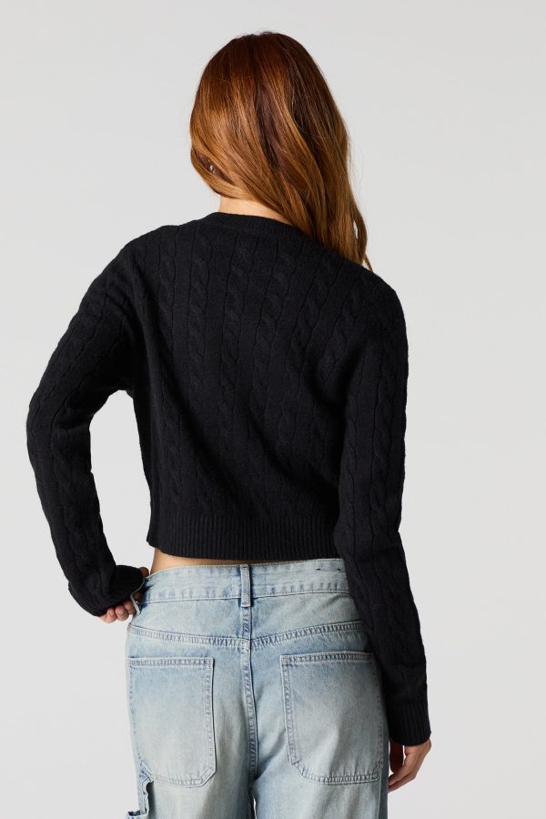 Embroidered Cable Knit Cropped Sweater - 图片 5