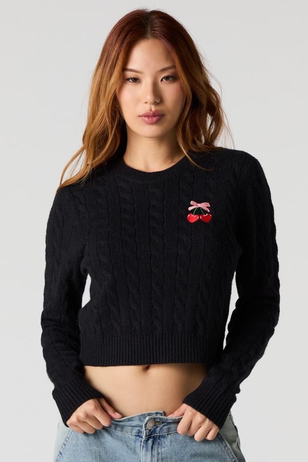 Embroidered Cable Knit Cropped Sweater - 图片 4