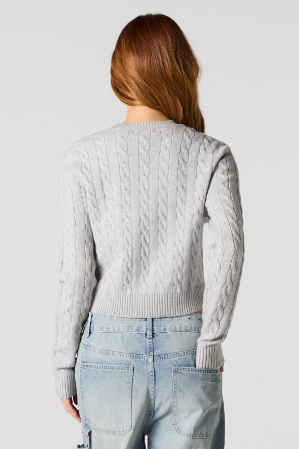 Embroidered Cable Knit Cropped Sweater - 图片 8