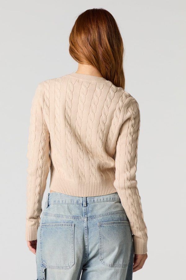 Embroidered Cable Knit Cropped Sweater - 图片 11