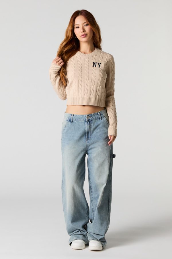 Embroidered Cable Knit Cropped Sweater - 图片 12