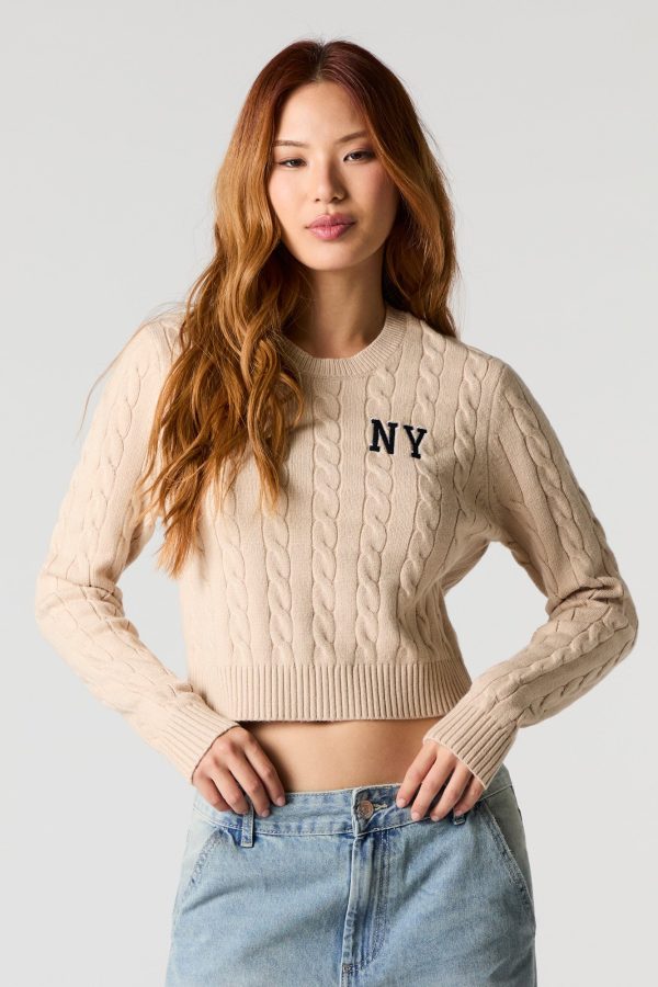 Embroidered Cable Knit Cropped Sweater - 图片 10