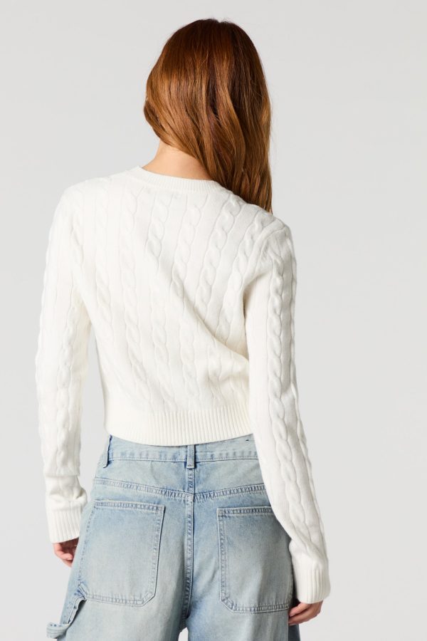 Embroidered Cable Knit Cropped Sweater - 图片 2