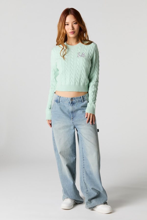 Embroidered Cable Knit Cropped Sweater - 图片 15