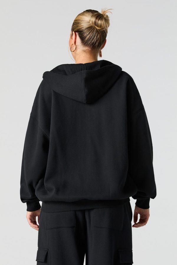 Oversized Solid Fleece Zip-Up Hoodie - 图片 6