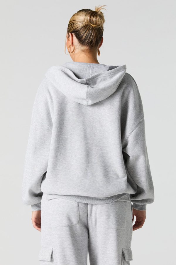 Oversized Solid Fleece Zip-Up Hoodie - 图片 9