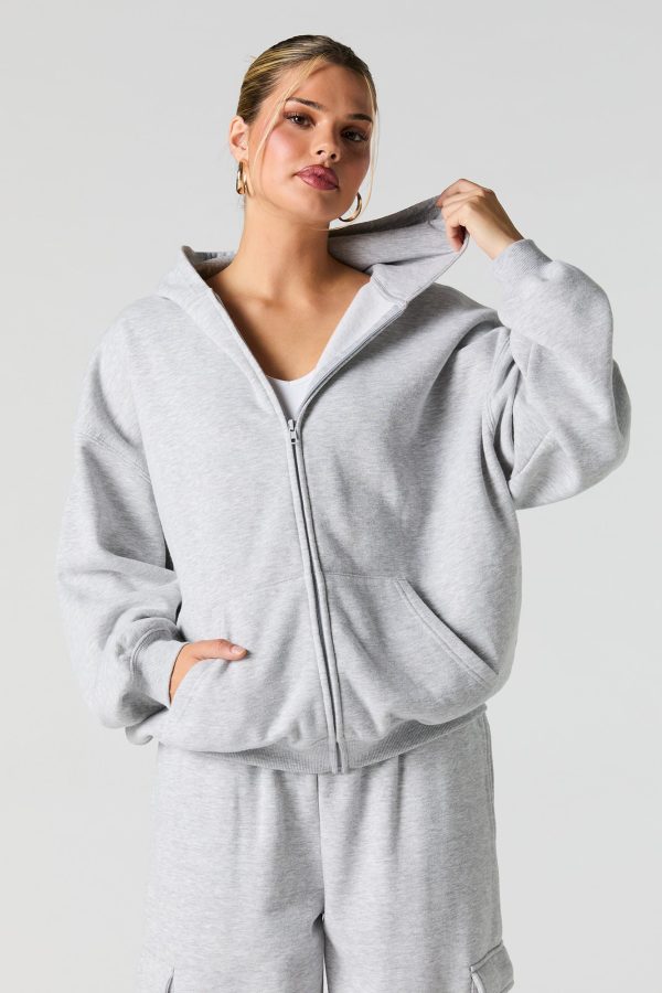 Oversized Solid Fleece Zip-Up Hoodie - 图片 8