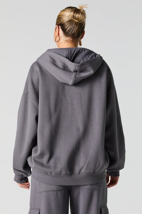 Oversized Solid Fleece Zip-Up Hoodie - 图片 12