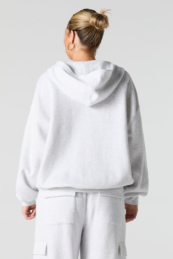 Oversized Solid Fleece Zip-Up Hoodie - 图片 15