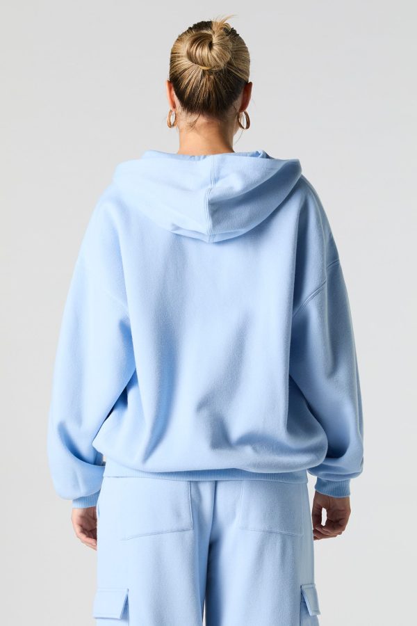 Oversized Solid Fleece Zip-Up Hoodie - 图片 18