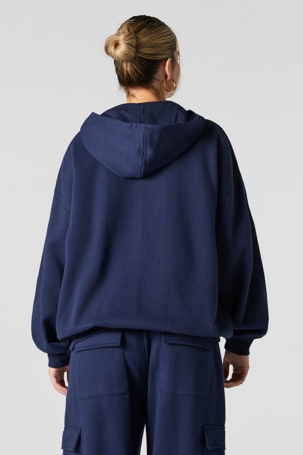 Oversized Solid Fleece Zip-Up Hoodie - 图片 21