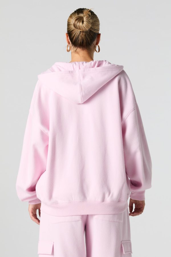 Oversized Solid Fleece Zip-Up Hoodie - 图片 2