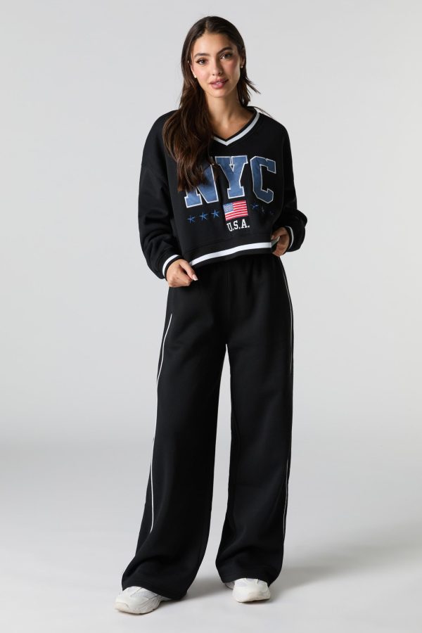 Side Piped Wide Leg Fleece Sweatpant - 图片 4