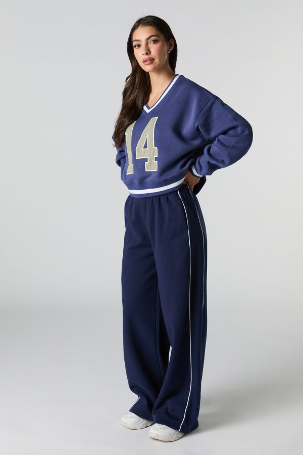 Side Piped Wide Leg Fleece Sweatpant