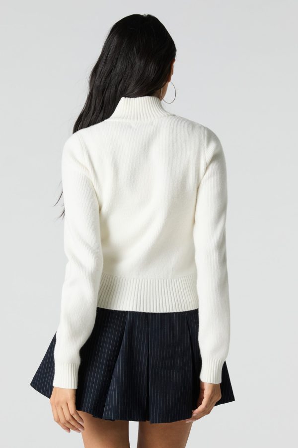 Number Embroidered Zip-Up Sweater - 图片 2