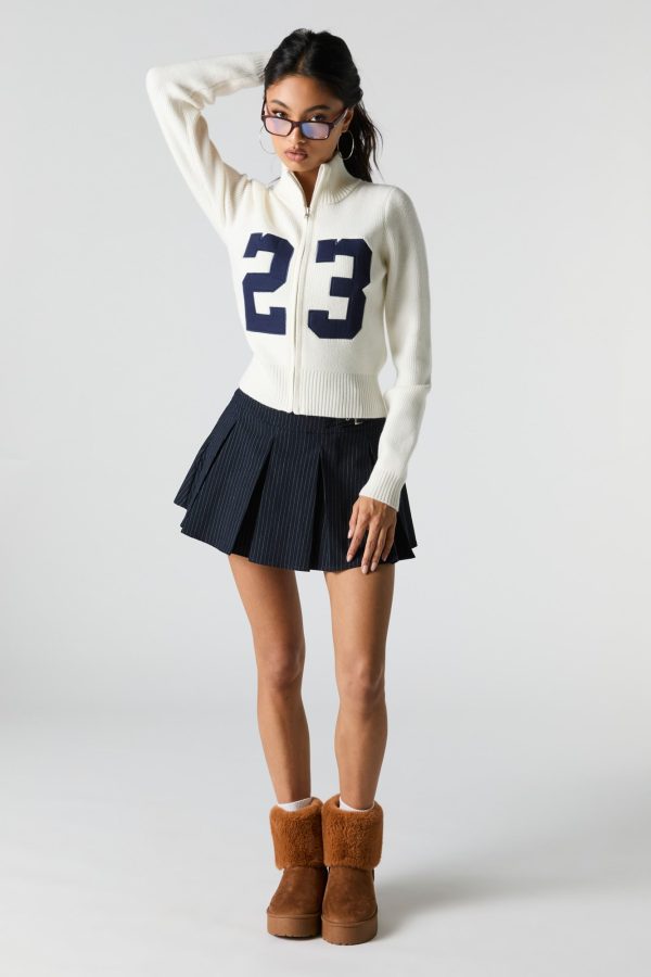 Number Embroidered Zip-Up Sweater - 图片 3