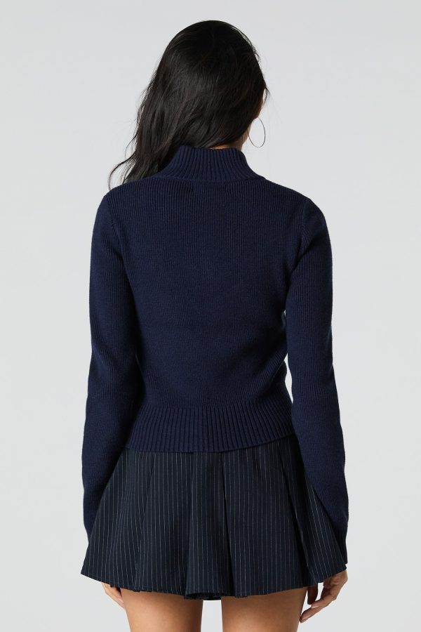 Number Embroidered Zip-Up Sweater - 图片 5