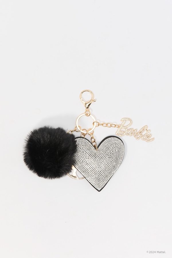 Barbie Rhinestone Heart Pom Pom Keychain - 图片 3