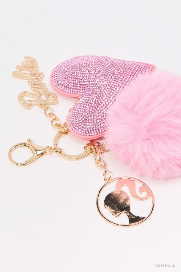 Barbie Rhinestone Heart Pom Pom Keychain - 图片 2