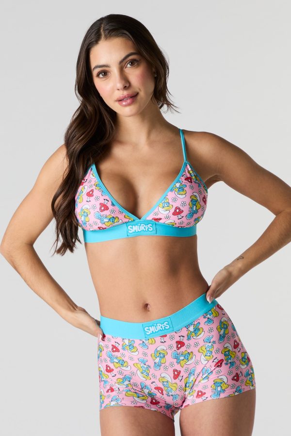 Ensemble avec bralette triangulaire et caleon à imprimé Smurfs