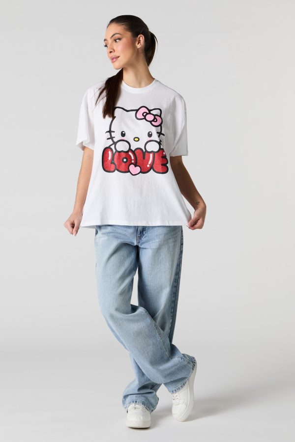 Valentines Love Hello Kitty Graphic Boyfriend T-Shirt - 图片 3