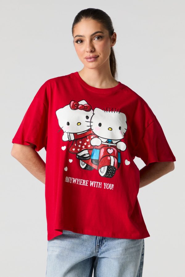 T-shirt coupe garonne à imprimé Hello Kitty Anywhere With You Valentin