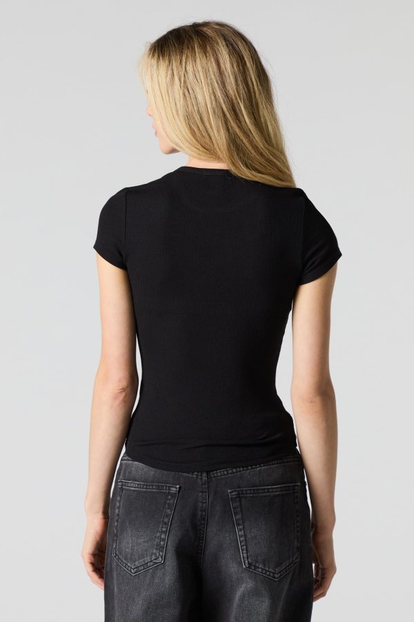 Ribbed Curved Hem T-Shirt - 图片 8