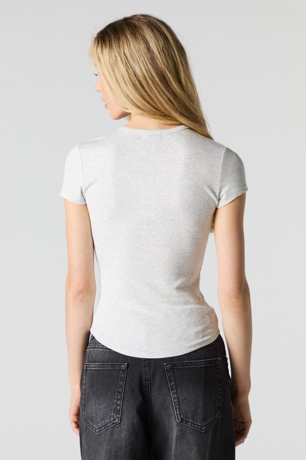 Ribbed Curved Hem T-Shirt - 图片 14