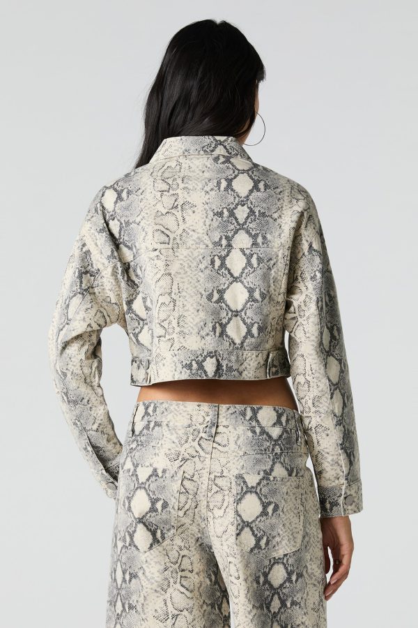 Printed Cropped Denim Jacket - 图片 2