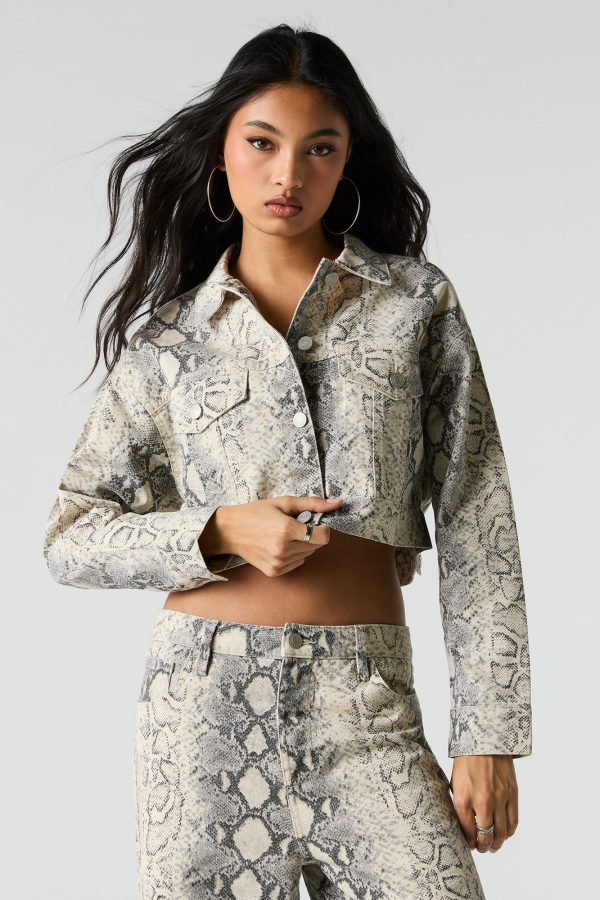 Printed Cropped Denim Jacket - 图片 4