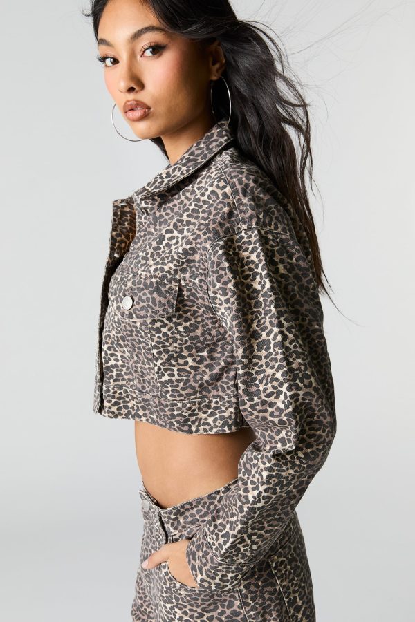 Printed Cropped Denim Jacket - 图片 5