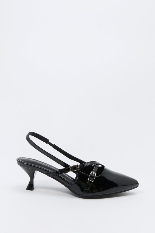 Faux Leather Buckled Kitten Heel - 图片 2