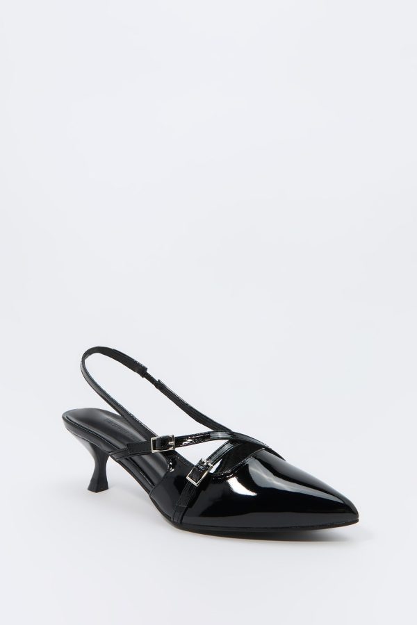 Faux Leather Buckled Kitten Heel - 图片 3