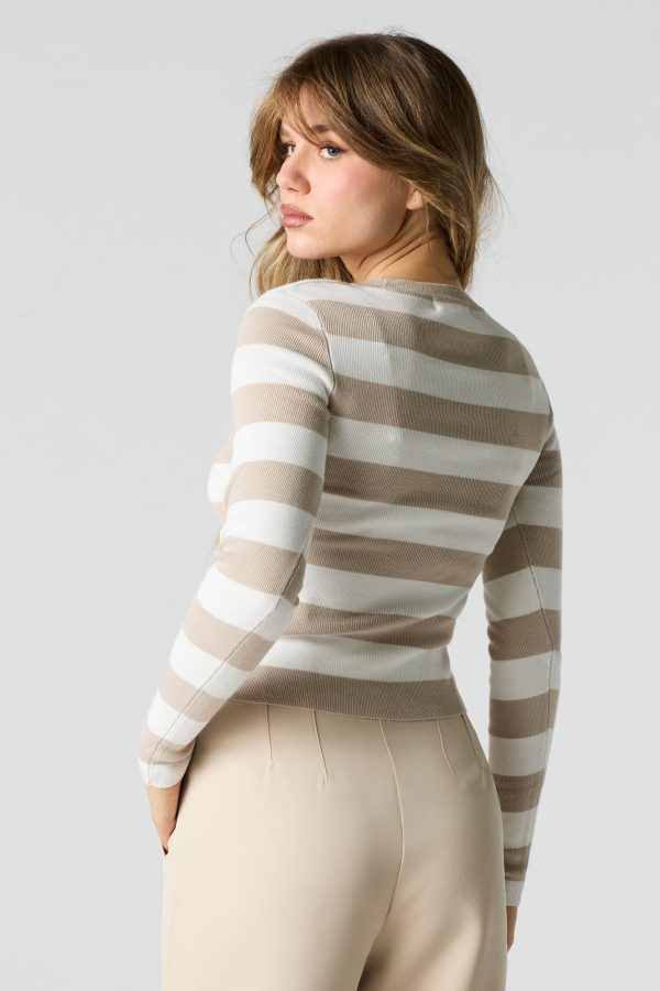 Striped Ribbed Longsleeve Top - 图片 5