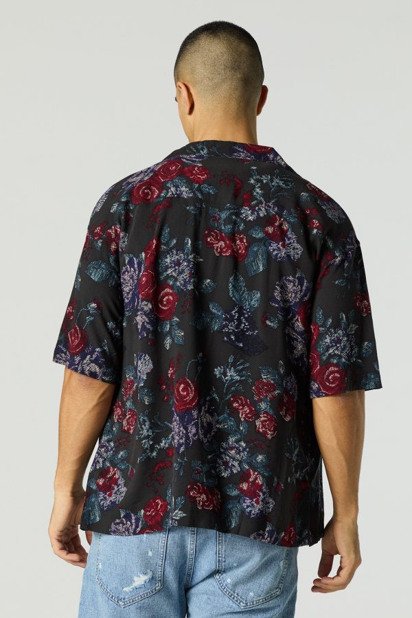 Floral Print Short Sleeve Button-Up Top - 图片 5