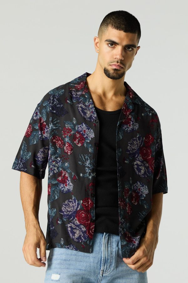 Floral Print Short Sleeve Button-Up Top - 图片 4