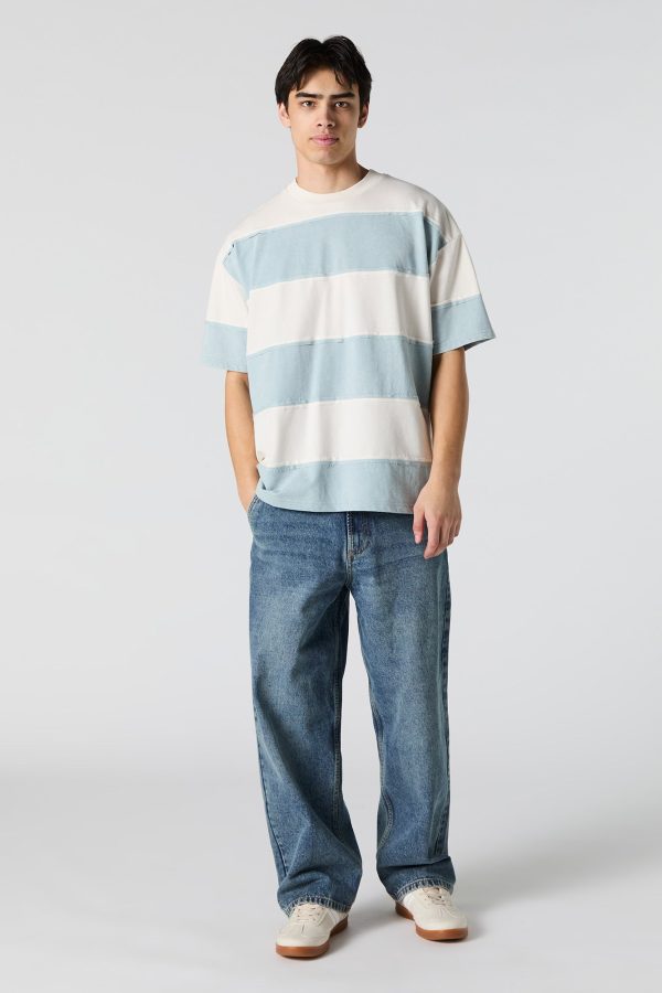 Striped Exposed Seam Relaxed T-Shirt - 图片 3