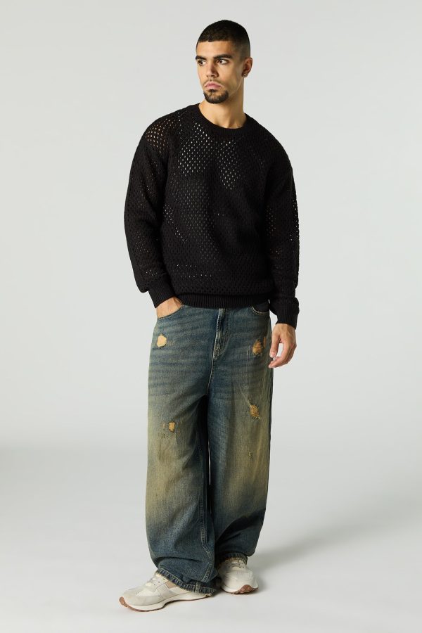 Open Knit Crewneck Sweater - 图片 6