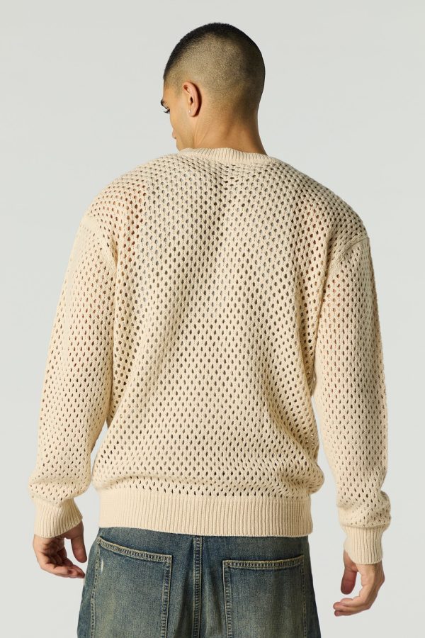 Open Knit Crewneck Sweater - 图片 2