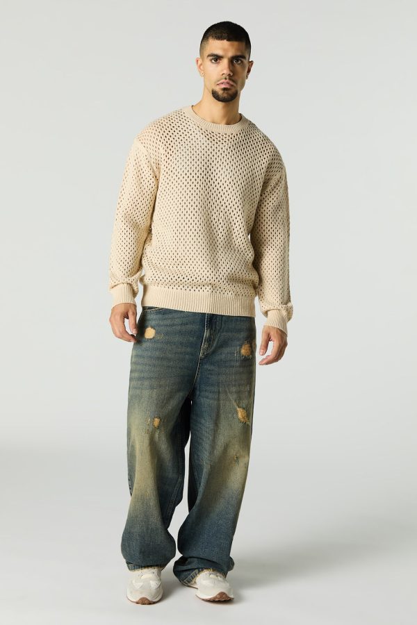 Open Knit Crewneck Sweater - 图片 3