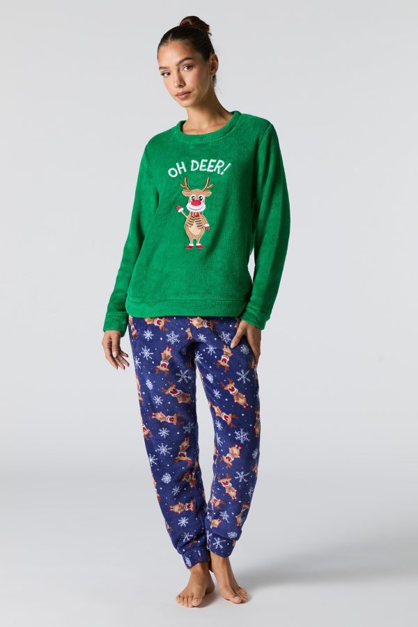 Holiday Plush Long Sleeve Top & Pant 2 Piece Pajama Set