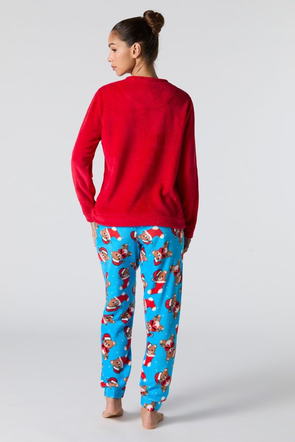 Holiday Plush Long Sleeve Top & Pant 2 Piece Pajama Set - 图片 8