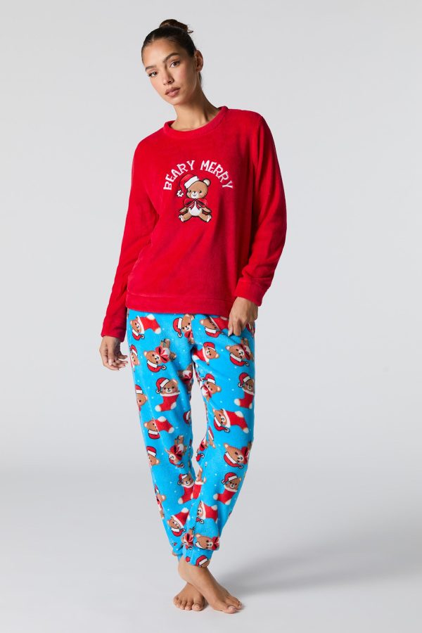 Holiday Plush Long Sleeve Top & Pant 2 Piece Pajama Set - 图片 5