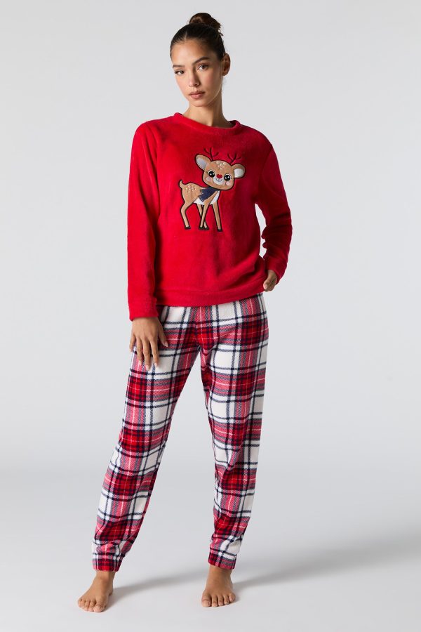 Holiday Plush Long Sleeve Top & Pant 2 Piece Pajama Set - 图片 9