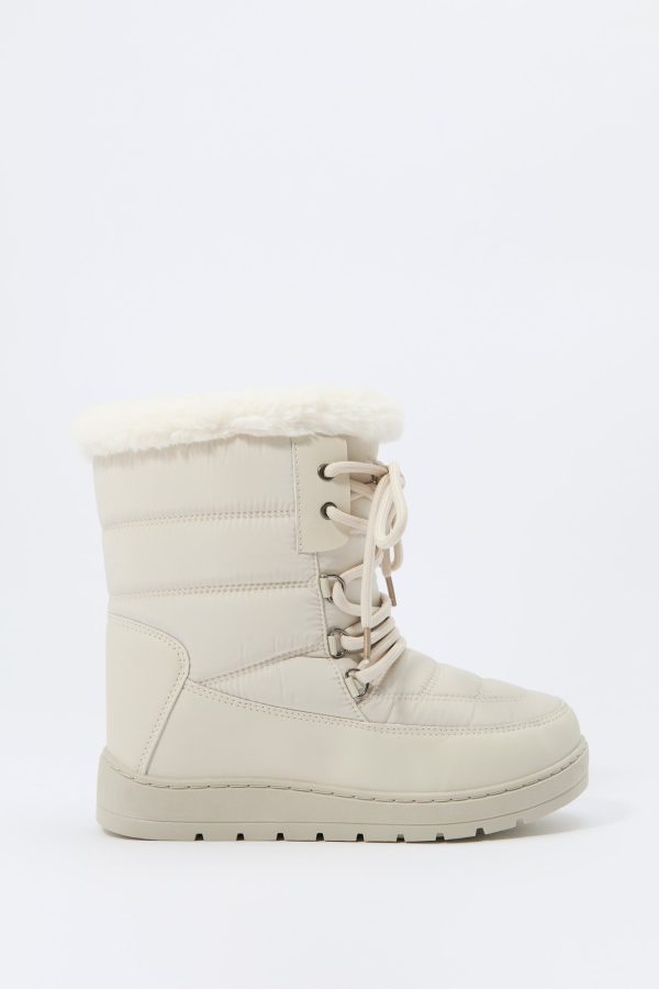 Faux Fur Collared Lace Up Winter Boot - 图片 2