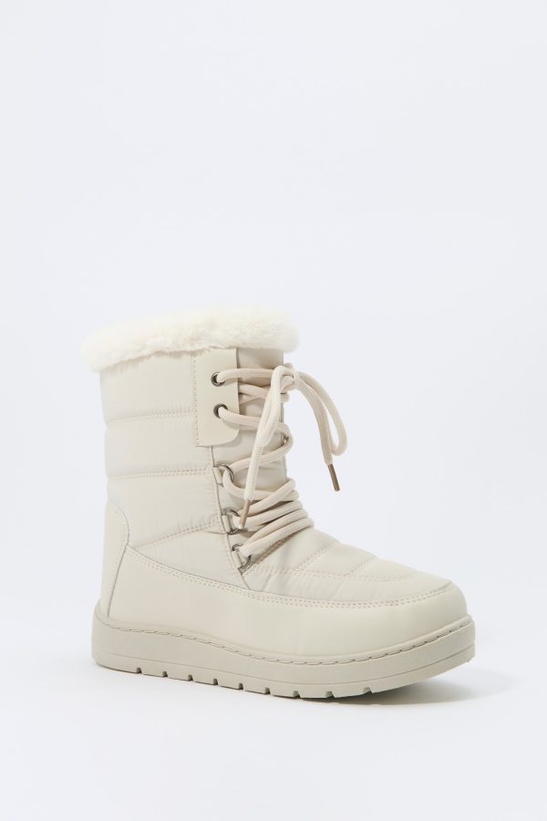 Faux Fur Collared Lace Up Winter Boot - 图片 3