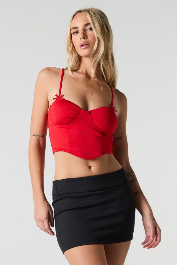 Bow Trim Cropped Corset Tank with Built-In Bra Cups